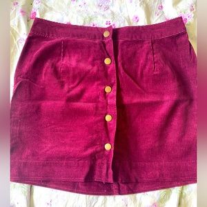 Burgundy corduroy skirt, button up, size medium old navy brand